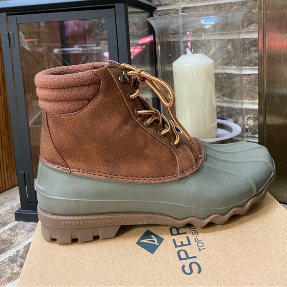 SPERRY Men's Brown and Green Duck Boots - Picture 5 of 16